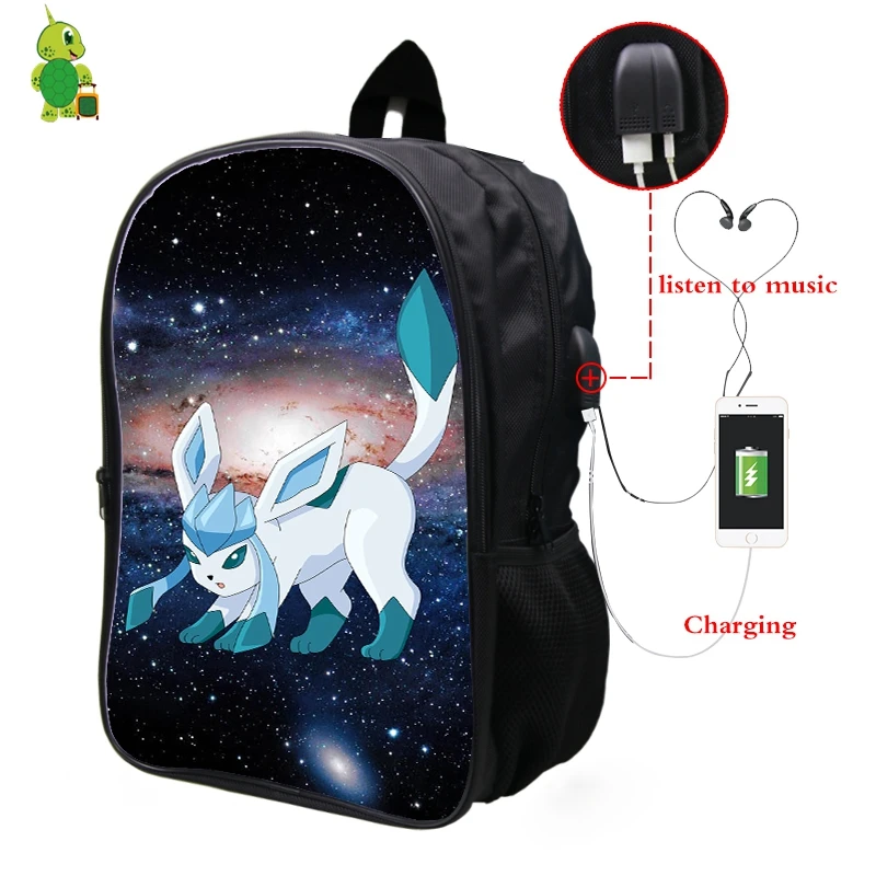 Pokemon Glaceon Galaxy Космический рюкзак Многофункциональный USB зарядка Разъем для наушников ноутбук рюкзак для подростков мужчин и женщин школьные сумки - Цвет: 1