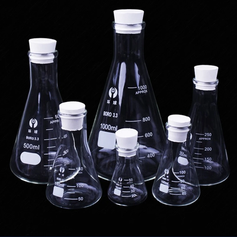 1 PC Erlenmeyer Borosilicate Glass Flask Narrow Neck Conical Triangular 50 Ml To 1000ml Laboratory Chemical Equipment