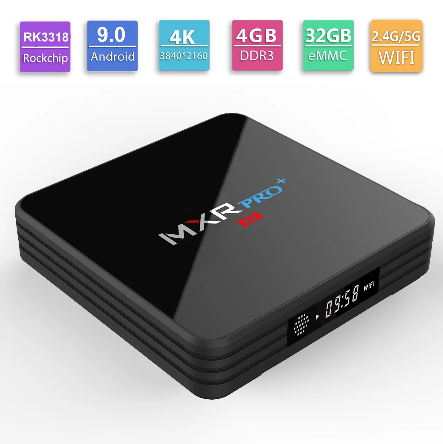 MXR PRO PLUS Android 9.0 4GB RAM 32GB ROM Smart 4K TV Box RK3318 Quad Core Digital Display 2.4G/5G 