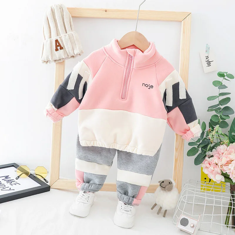 

New Boys Winter Suit Girls Fleece Velvet Warm Two Piece Clothing Set Children Cute Outfit Xmas Birthday Gift Clothes Outwear