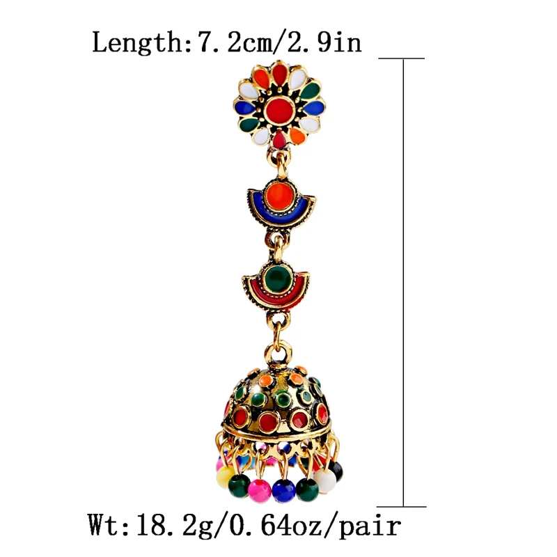Ретро красный цветок индийский болливуд кундан Jhumka серьги для женщин этнические бусы колокольчик-кисточка цыганская мода ювелирные изделия