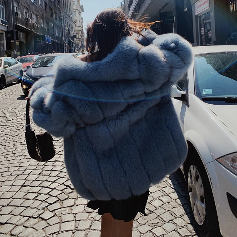 Женское пальто из натурального меха, длинное женское пальто из натурального меха лисы, натуральный мех