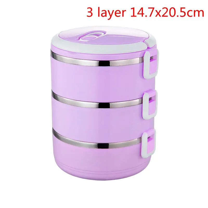 3 Layers purple Портативный Ланч-бокс из нержавеющей стали, контейнер для еды, Ланчбокс, Герметичный Термос тепловой Ланч-бокс для офиса, кемпинга - Цвет: 3 Layers purple