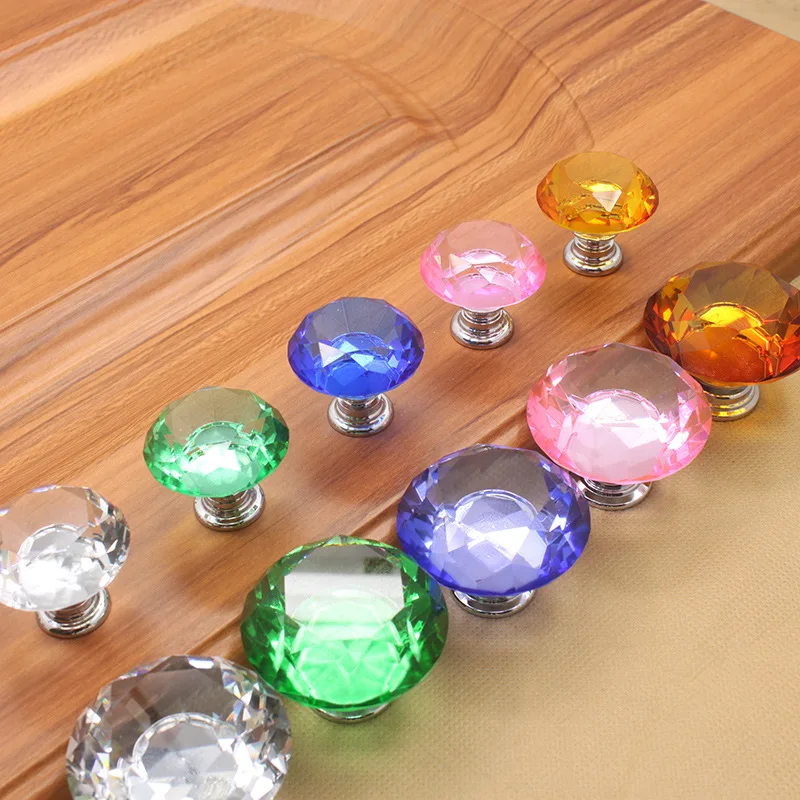 

4 Pcs/Lot Crystal Handle 40mm Diamond Glass Transparent Modern Single Hole Circular Drawer