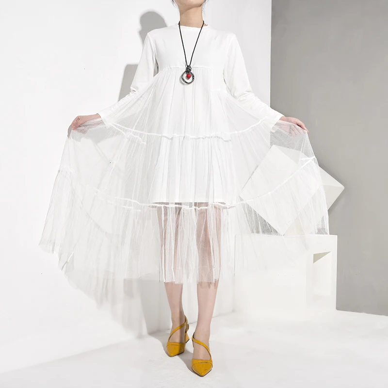 LANMREM Новая модная женская рубашка с длинным рукавом женские толстовки Vestido с круглым вырезом с коротким и полным рукавом Сетчатое платье