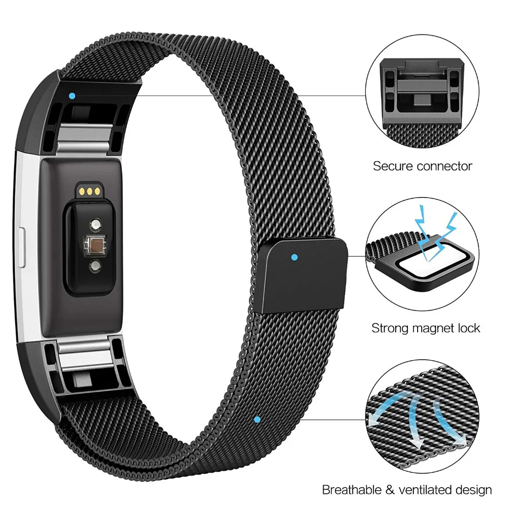 Металлический браслет из нержавеющей стали, ремешок для браслета FitBit Charge 2, Миланская петля, магнитный сменный Браслет charge2, умный Браслет