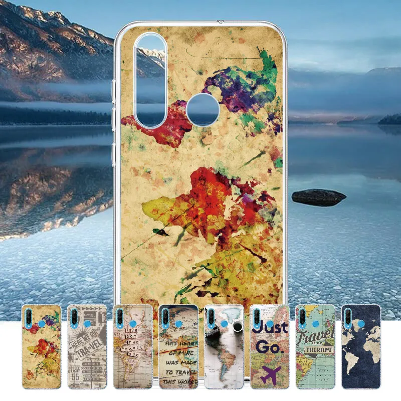 

World Map Travel Adventure For Huawei Honor Mate 10 20 Nova P20 P30 P Smart Soft TPU Crystal Slim Protective Clear Case