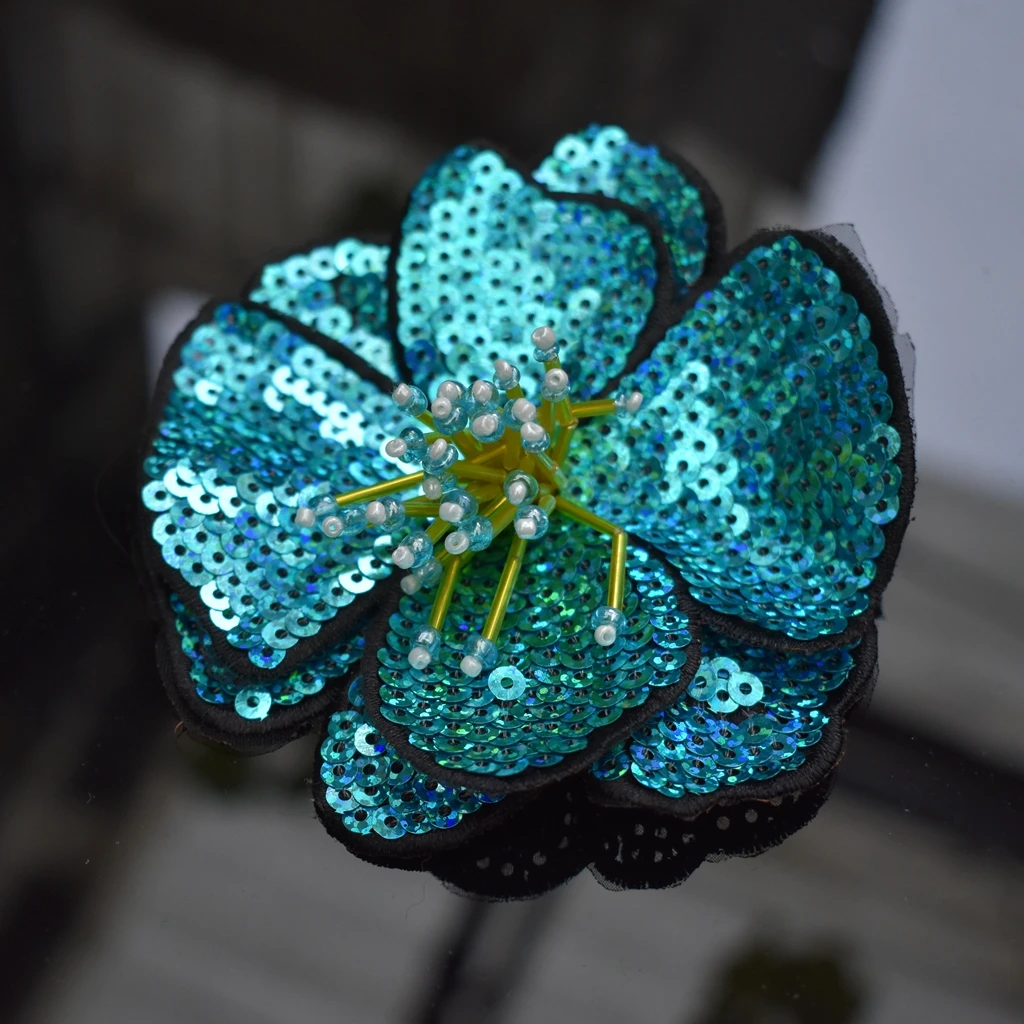Handgemachte Perlen Stickerei Blume bunte Pailletten Patch Tuch dekoriert mit DIY Hilfsmaterial große Reparatur Loch Applikation – Detail 14
