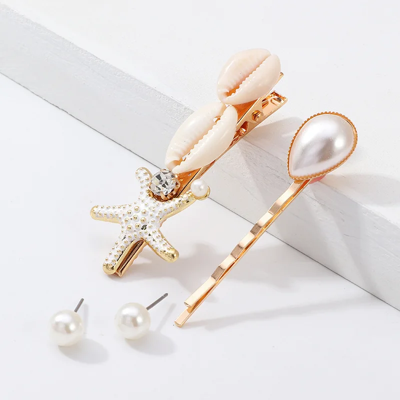 Fashion Pearl Sea Shell Conch Hair Clip For Women Girl Bridal Metal HairPin Barrette Hair Accessories Jewelry Ocean Series