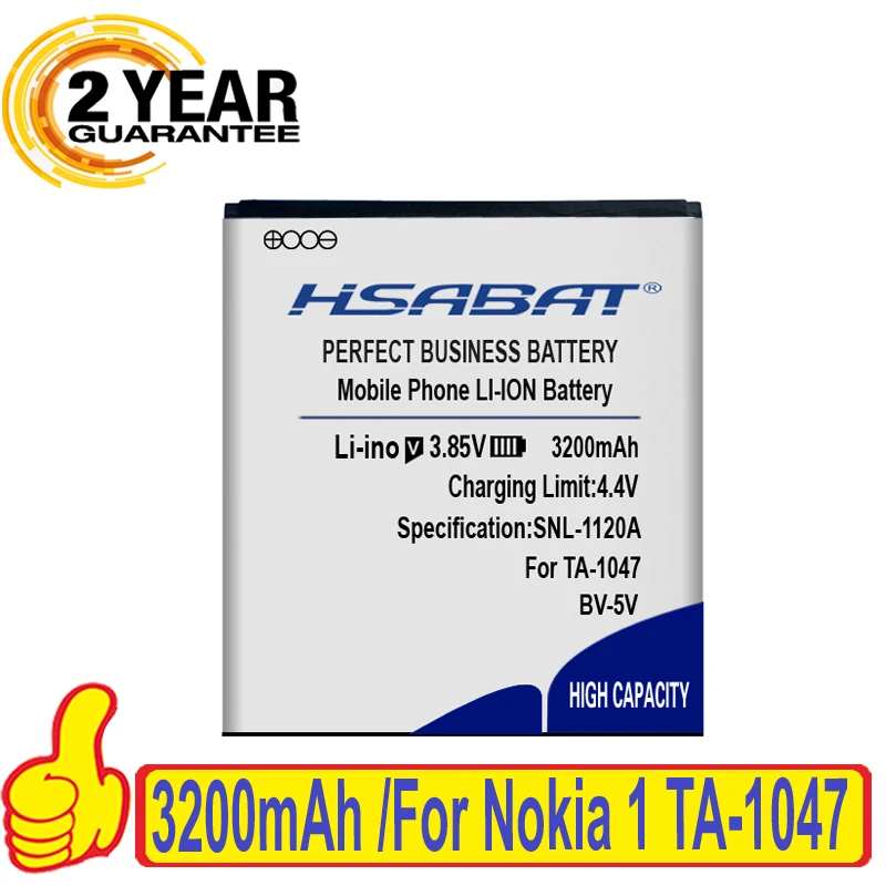 100% Оригинальный HSABAT 3200 мАч BV-5V Аккумулятор для Nokia 1 TA-1047 | Мобильные телефоны и