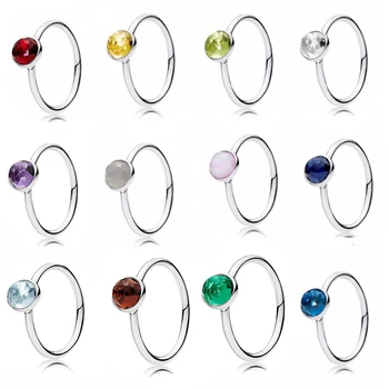 

MULIER 925 Sterling Silver 12 Months Water Drops Shiny Zircon Ring Original High Qualityfashion Jewelry Female Engagement Gift