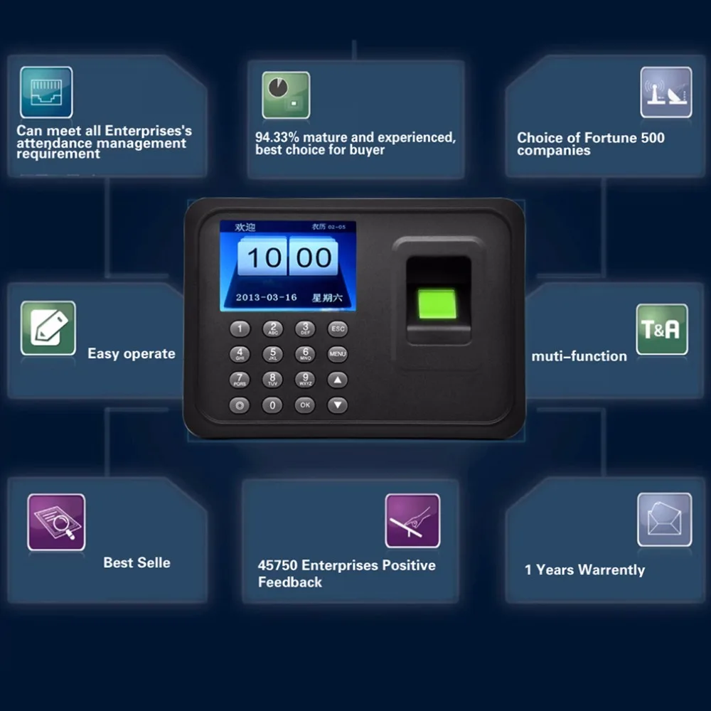 Отпечатков пальцев и пароль биометрический A6 2,4 дюймов TFT USB 32 бит процессор отпечатков пальцев посещаемость времени машина часы Запись NoNeed программное обеспечение
