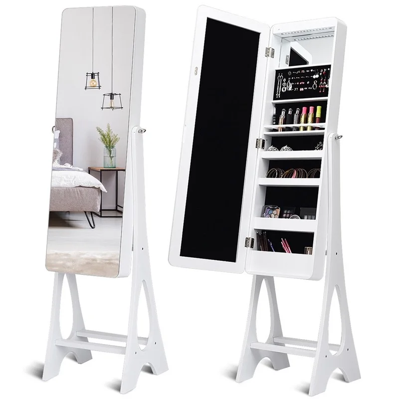 Cheap LED Jewelry Box Organizer Ring Stud Earrings Jewelry Storage Cabinet with Bevel Edge Full Size Mirror HW58540