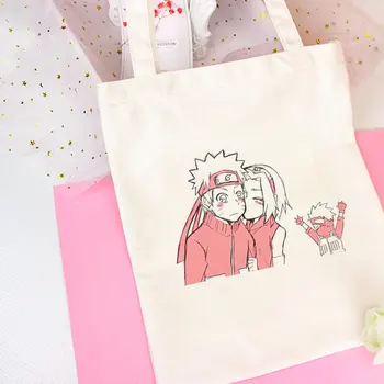 

Summer Naruto Pink Printing Harajuku Casual Female Shoulder Canvas Bag Ins Large Capacity Tote Bag Reusable Ladies Shopping Bags