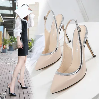 

Buckle 2020 Sandals Black Shoes For Women Summer Heels Large Size Women's Sexy Beige Female Stiletto High Comfort Block Sizes