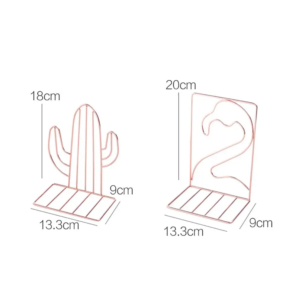 2PCS/Lot Creative Cactus Flamingo Shaped Metal Bookends Book Support Stand Desk Organizer Storage Holder Shelf