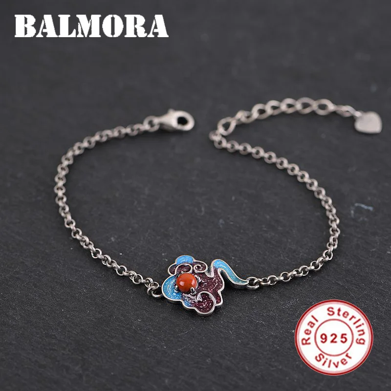 BALMORA Твердое Серебро 925 пробы cloisonne-стиль Сердолик облачный браслет для женщин любовник тайское модное серебро Винтажные Ювелирные Изделия