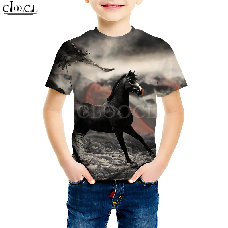 Child Baby Girl Clothes Oil Painting Horse Hand Drawn T Shirt 3D Print Cartoon Daughter Sweatshirt Baby Boy Toddler Casual Tops