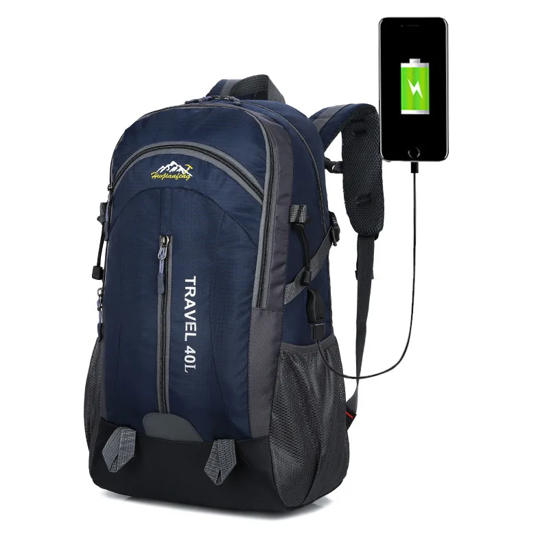 40L Waterproof Backpack Hiking Bag Cycling Climbing Backpack Travel Outdoor Bags Men Women USB Charge Anti Theft Sports Bag - Цвет: Синий