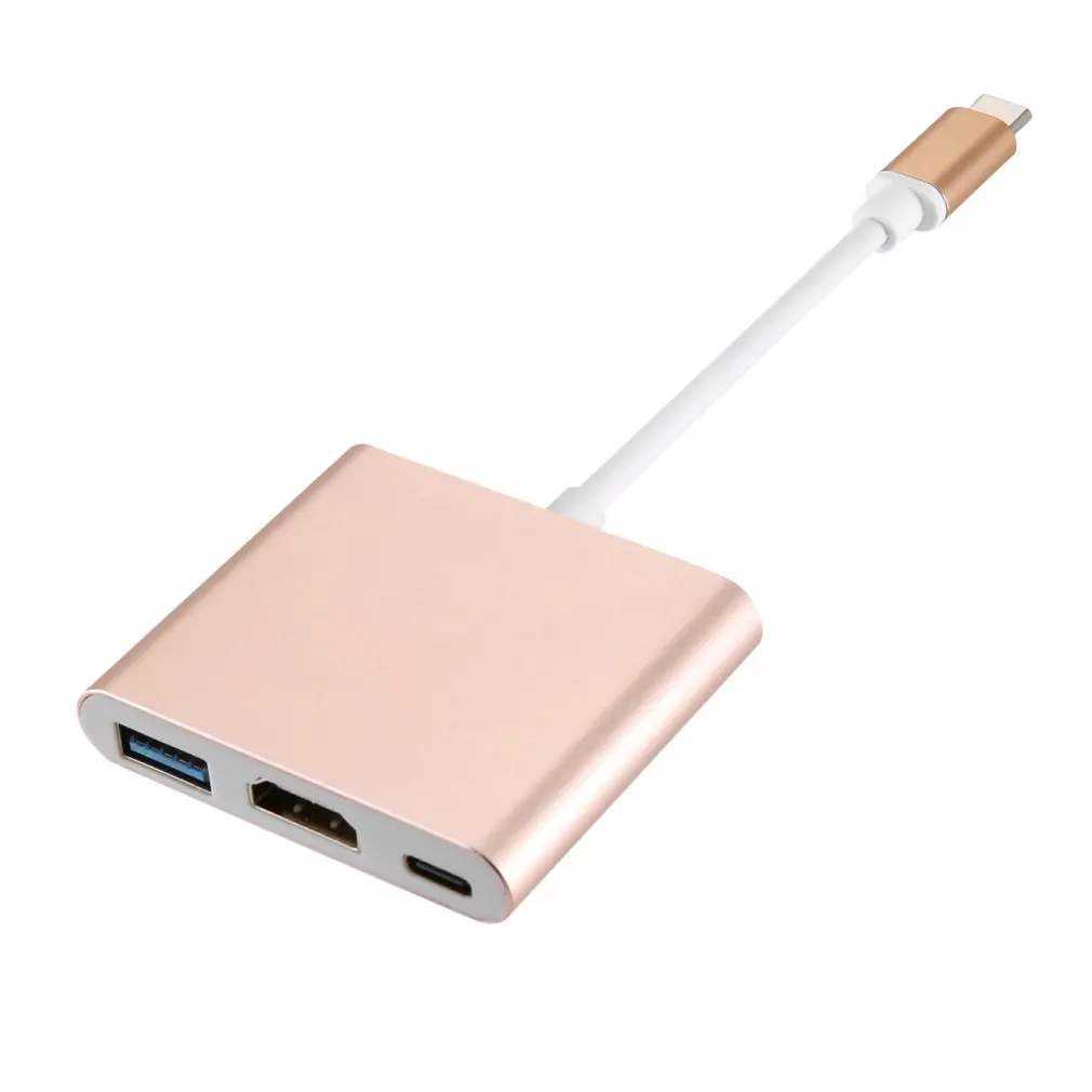 Розовый USB 3,1 type C к USB 3,0+ HDMI+ type C 3 в 1 адаптер для зарядки переходник тройной экранированный - Цвет: Розовый