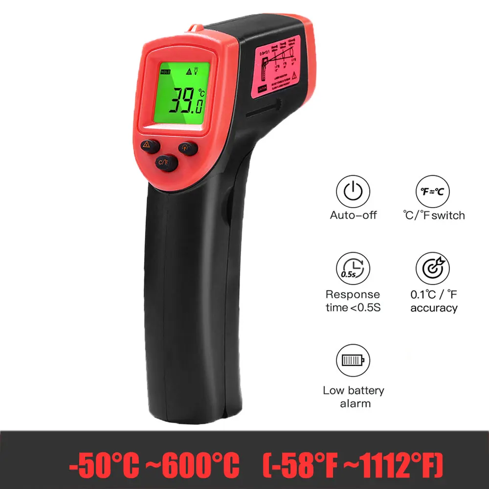 Anpro GM320 GM550 цифровой инфракрасный ЖК-термометр Бесконтактный измеритель температуры пирометр ИК лазерный температурный пистолет пирометр - Цвет: HW600 red