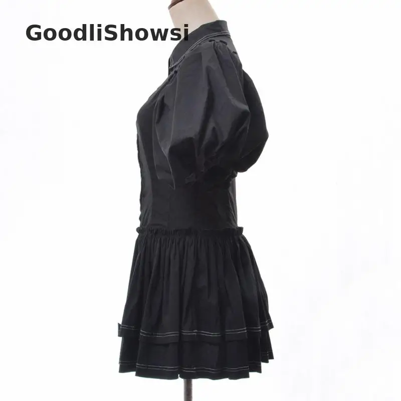 GoodliShowsi Новое поступление Harajuku Стиль сладкий Для женщин платье в стиле "Лолита" сплошной Цвет с буфами на рукавах; многослойное бальное платье Принцесса платья