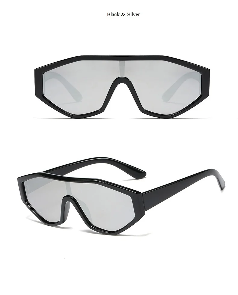 New Chic Irregular One Piece Sunglasses For Women Men Vintage Oversize Flat Sun Glasses Female White Black Shield Shades