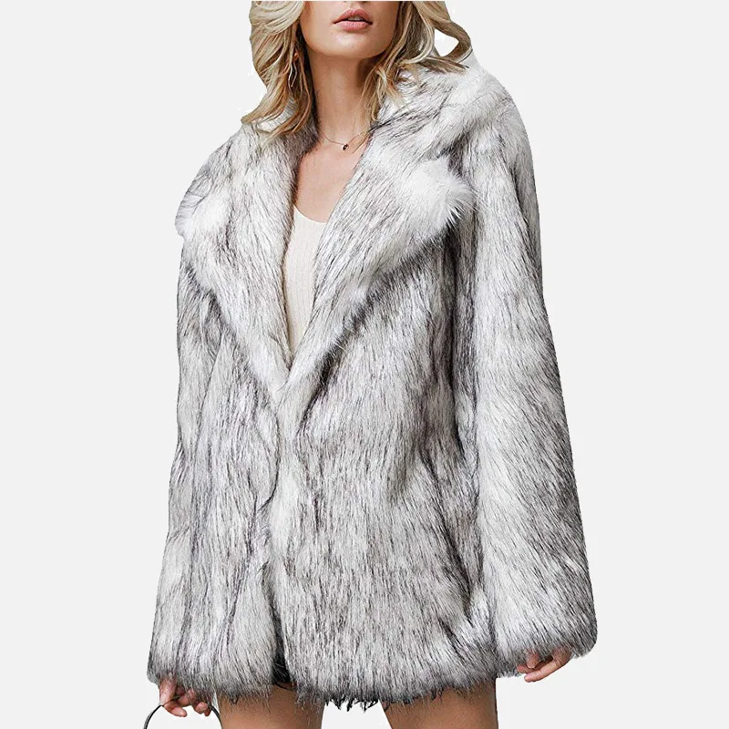 White black Большие размеры 4XL зимнее пальто из искусственного меха для женщин, черное, белое, с вырезами, теплые пальто, новая модная уличная верхняя одежда, пальто для женщин - Цвет: White black
