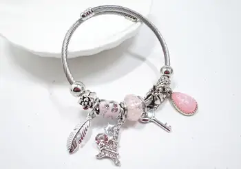 

Stainless Steel Bracelet Tassel Ball Crystal Bead Pendant Charm Trend Bracelets & Bangles For Women DIY Jewelry Girl Gifts