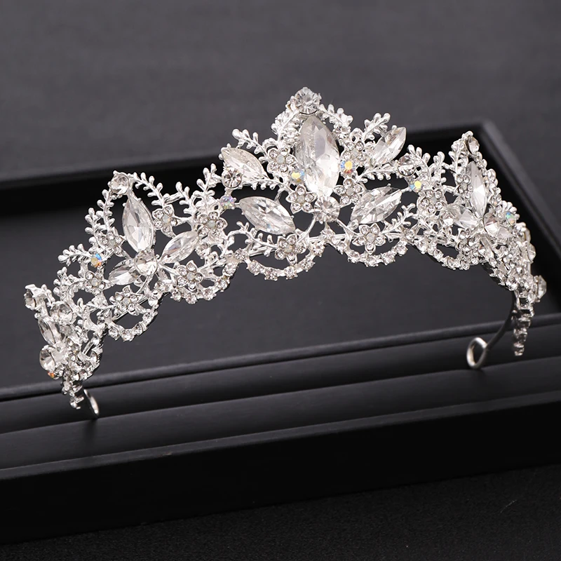 AiliBride Wedding Hair Accessories Tiara  Fashion Crystal Baroque Bridal Crown Gold Diadem for Bridal Wedding Hair Jewelry Gift