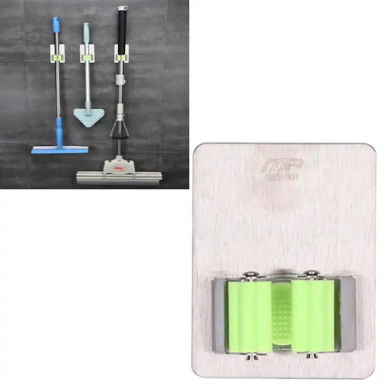 

Wood Clothes Hanger Mop Holder Wall Mounted Modern Simple Design Multifunctional Green Mop Rack Bathroom Supplies Wall