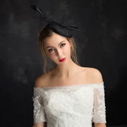 Hot Sale Black Feather Bow Hemp Bridal Hats Wedding Hat For Women Wedding Acsessoire for Hair Accesorios De Boda