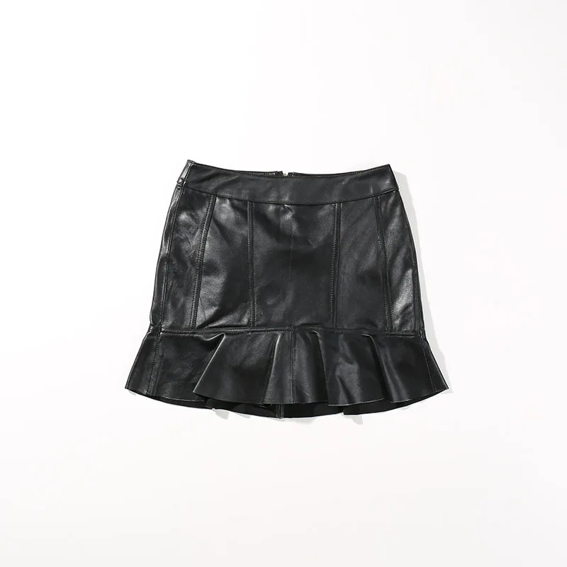 

2020 Autumn Women Shorts High Waist Genuine Mini Black Red Sheep Skin Leather Skirt Sexy Pencil Skirts Fashion