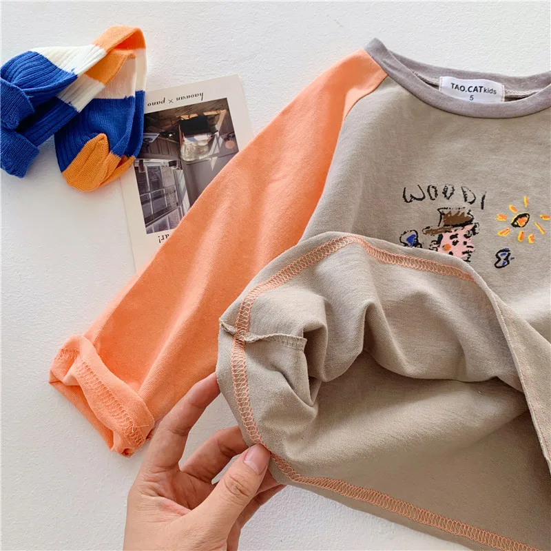 WLG Осенние футболки для мальчиков и девочек детская Лоскутная синяя зеленая