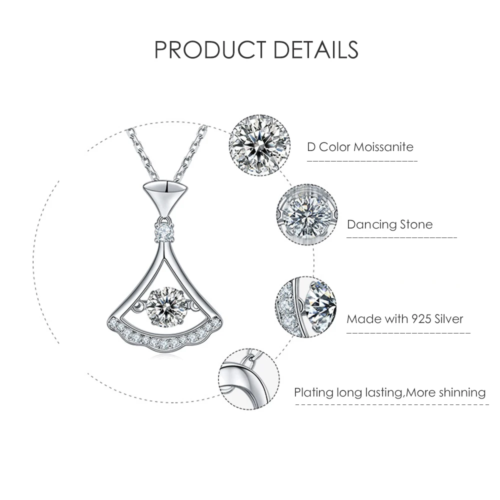 RICA FELIZ 925 Sterling Silver Moissanite Jewelry 5.0mm 0.5Ct Lab Grown Moissanite Dancing Dress Pendant Necklace For Women RicaFeliz • 2022