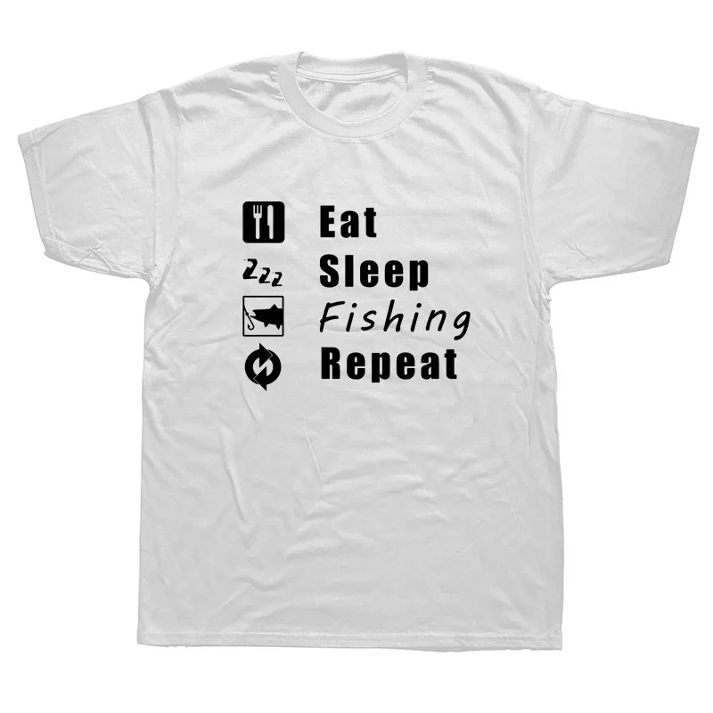 Забавный Летний стиль Eat Sleep Fishing Heartbeat Футболка мужская шутка короткий рукав хлопок Рыбацкая рыба футболка - Цвет: WHITE