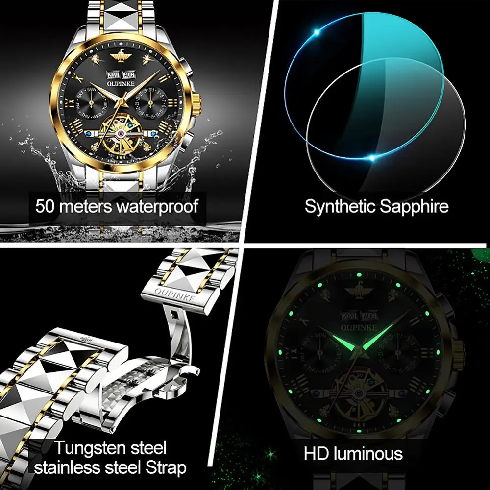 OUPINKE механические часы Для мужчин s 2020 Роскошные Tourbillon автоматические от топ