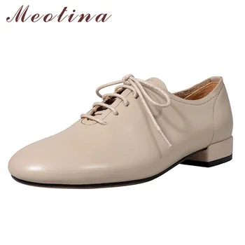 

Meotina Autumn Flats Women Oxfords Shoes Natural Genuine Leather Flat Shoes Real Leather Round Toe Shoes Ladies 2019 Size 34-39