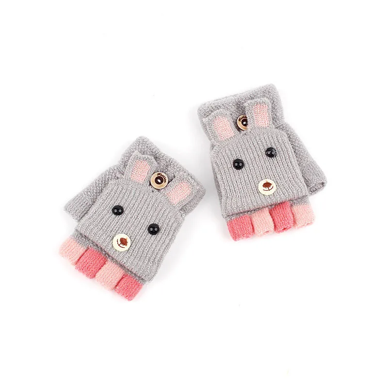 Unisex Winter Gloves Kids Warm Convertible Flip Top Gloves Thick Mittens Girls Boys Student Thermal Knit Gloves Luvas De Inverno