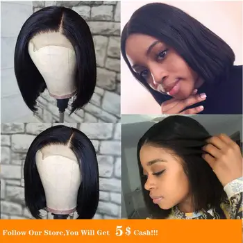 

13x4 Bob Heat Resistant Fiber Hair Synthetic Wig Mermaid Black Color Silky Straight Synthetic Lace Front Wigs for Black Women