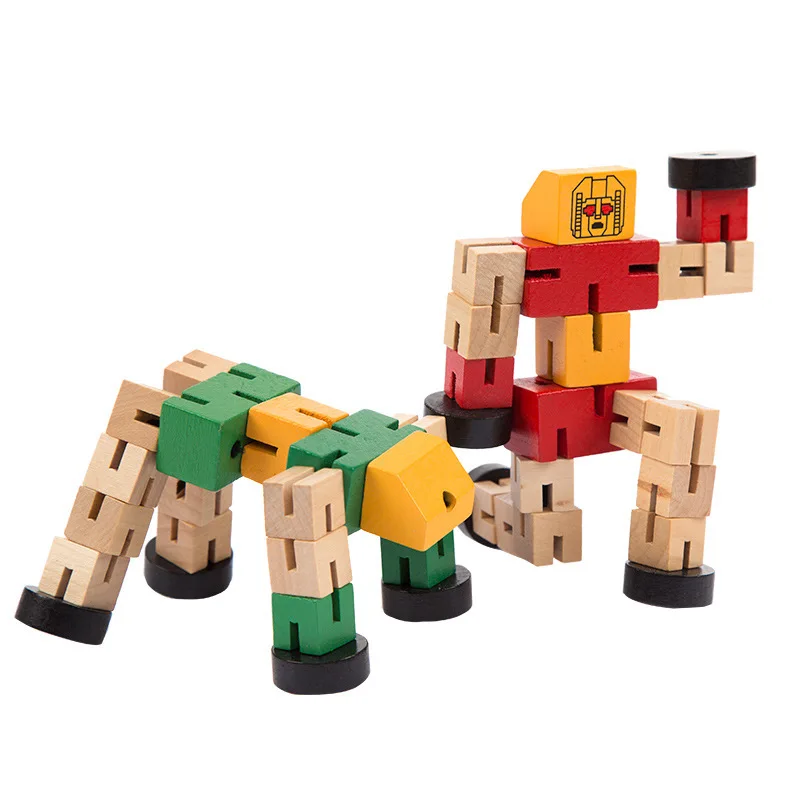 

Wooden Stereo CHILDREN'S Toy Educational Multi-functional Transformers Flexible Wood Robot Doll Customizable