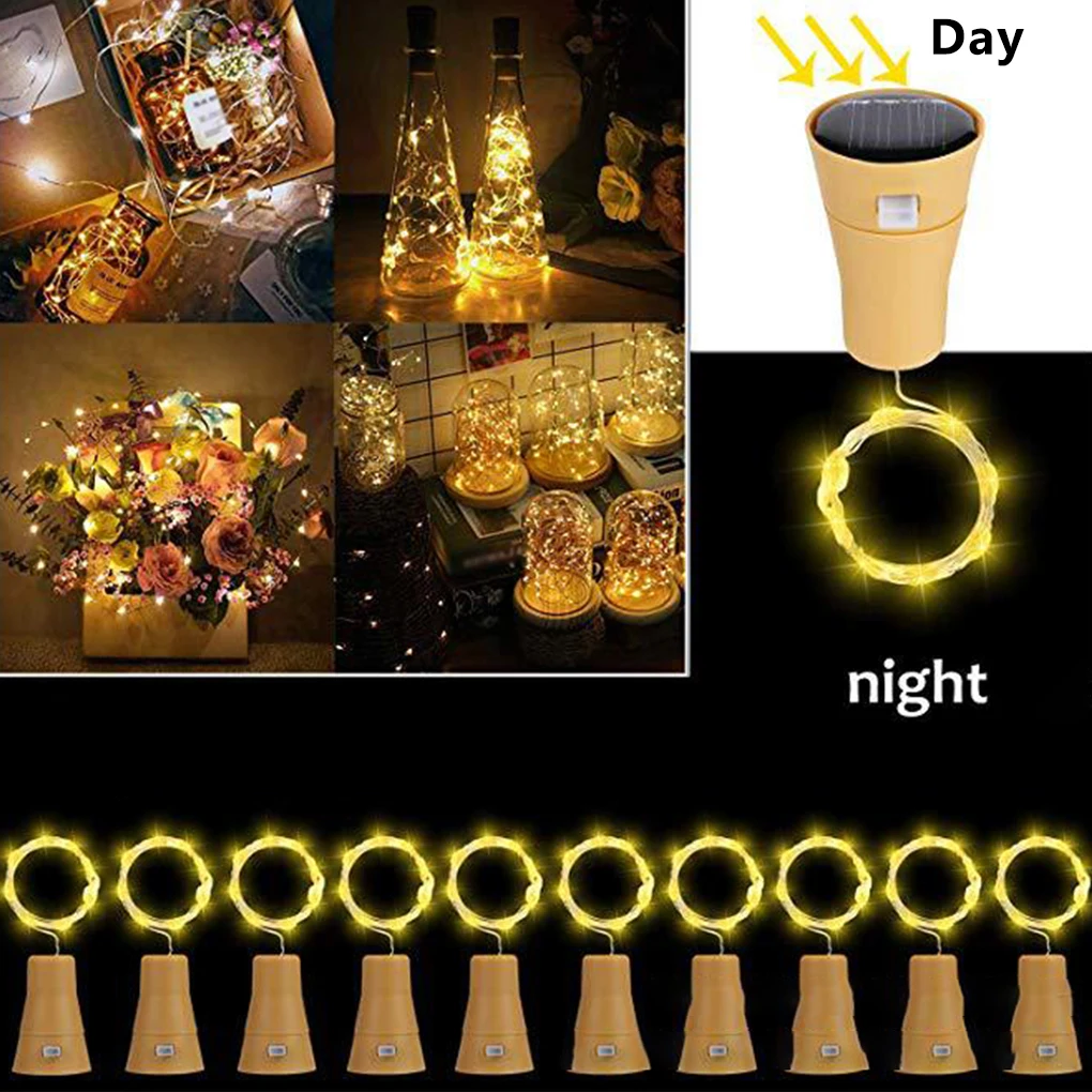 Solar Wine Bottle Lights 10/20 LED Solar Cork String Light Copper Wire Fairy Light for Holiday Christmas Party Wedding Decor