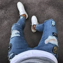 4 стиля, мужские эластичные рваные обтягивающие байкерские джинсы с вышивкой и принтом, рваные узкие джинсы, поцарапанные джинсы высокого качества