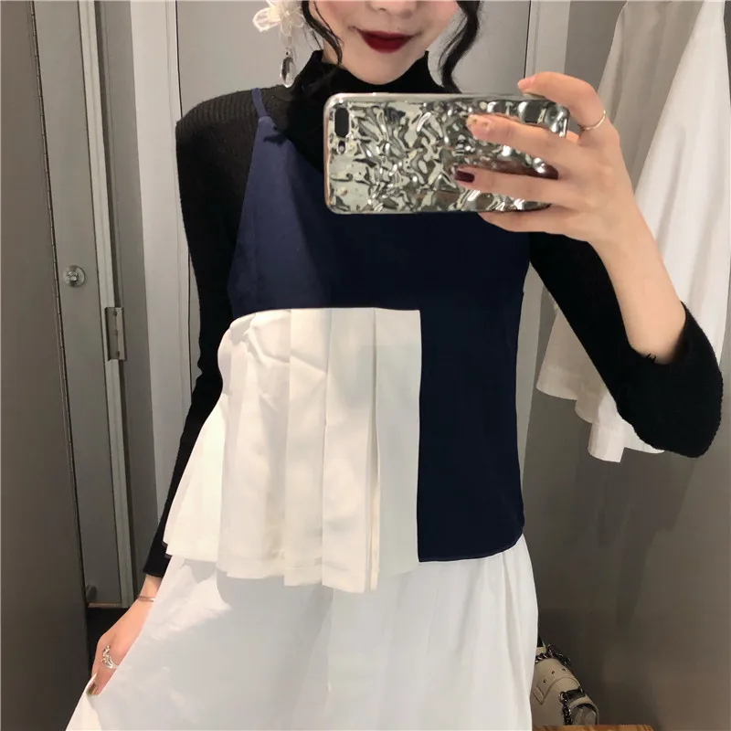 Neploe Hong Kong Estilo Tanques Mulheres VerAo Ретро v-образным вырезом Mangas Camis нерегулярные Ptchwork Partes