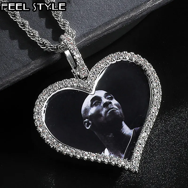

Hip Hop Custom Made Photo Heart Medallions Iced Out Bling AAA Cubic Zircon Personalized Necklace & Pendant For Men Jewelry