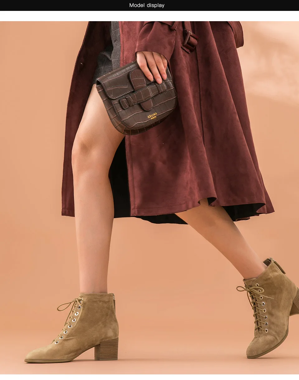 BeauToday/ботильоны; женские замшевые ботинки на высоком каблуке со шнуровкой и круглым носком; сезон осень-зима; женская обувь; ручная работа; 03361