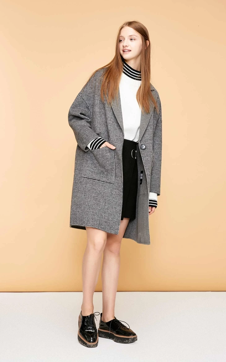 Vero Moda женское осеннее новое длинное шерстяное пальто в ломаную клетку | 318327543