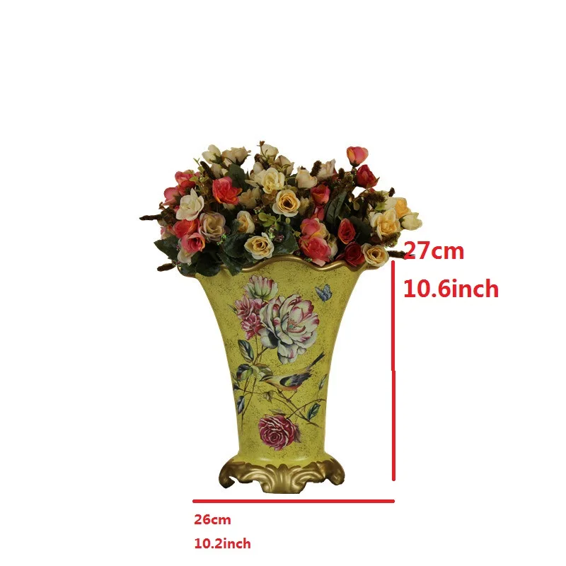 Creative European Ceramic Vase High-grade Painted Flower and Bird Arrangement Vase Living Room Handmade Decorations Home Style A
