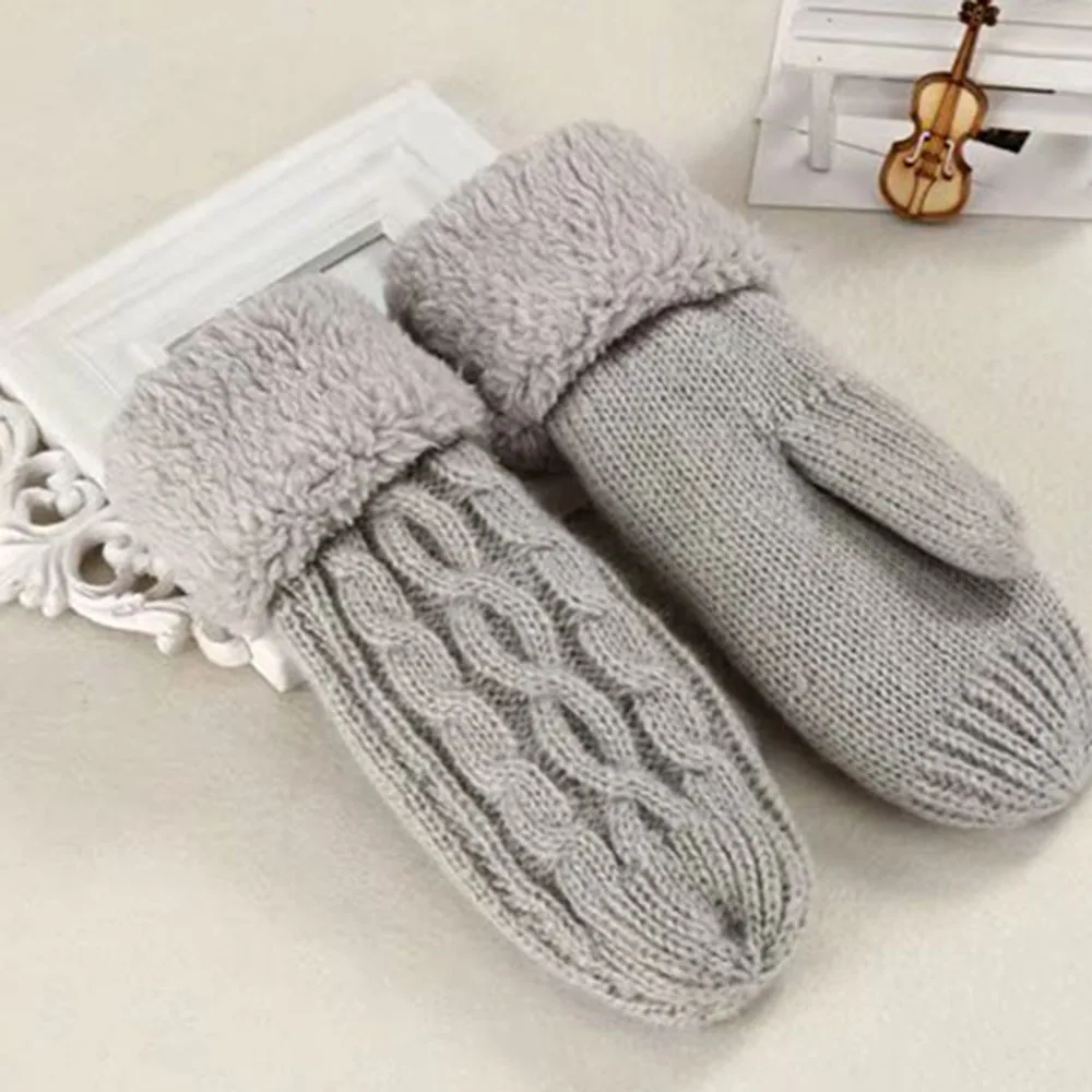 dark grey Женские модные вязаные твист Цветы Варежки Зимние женские шерсть плюс кашемир бархат утолщение теплые полный палец перчатки Guantes - Цвет: dark grey