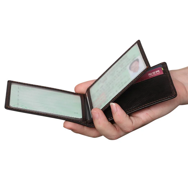 Мужской кошелек из натуральной кожи, RFID, Противоугонный, ID, кредитный держатель для карт, мужской, тонкий, Бизнес Стиль, Ретро стиль, мужской кошелек, двойные, Короткие Кошельки